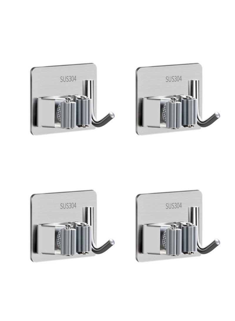 Mop Holder for Kitchen, Home Garage and Laundry, Mop Holder with Wall Mount, Multipurpose Mop and Broom Holder Organizer (Pack of 4) - Silver - Image 2